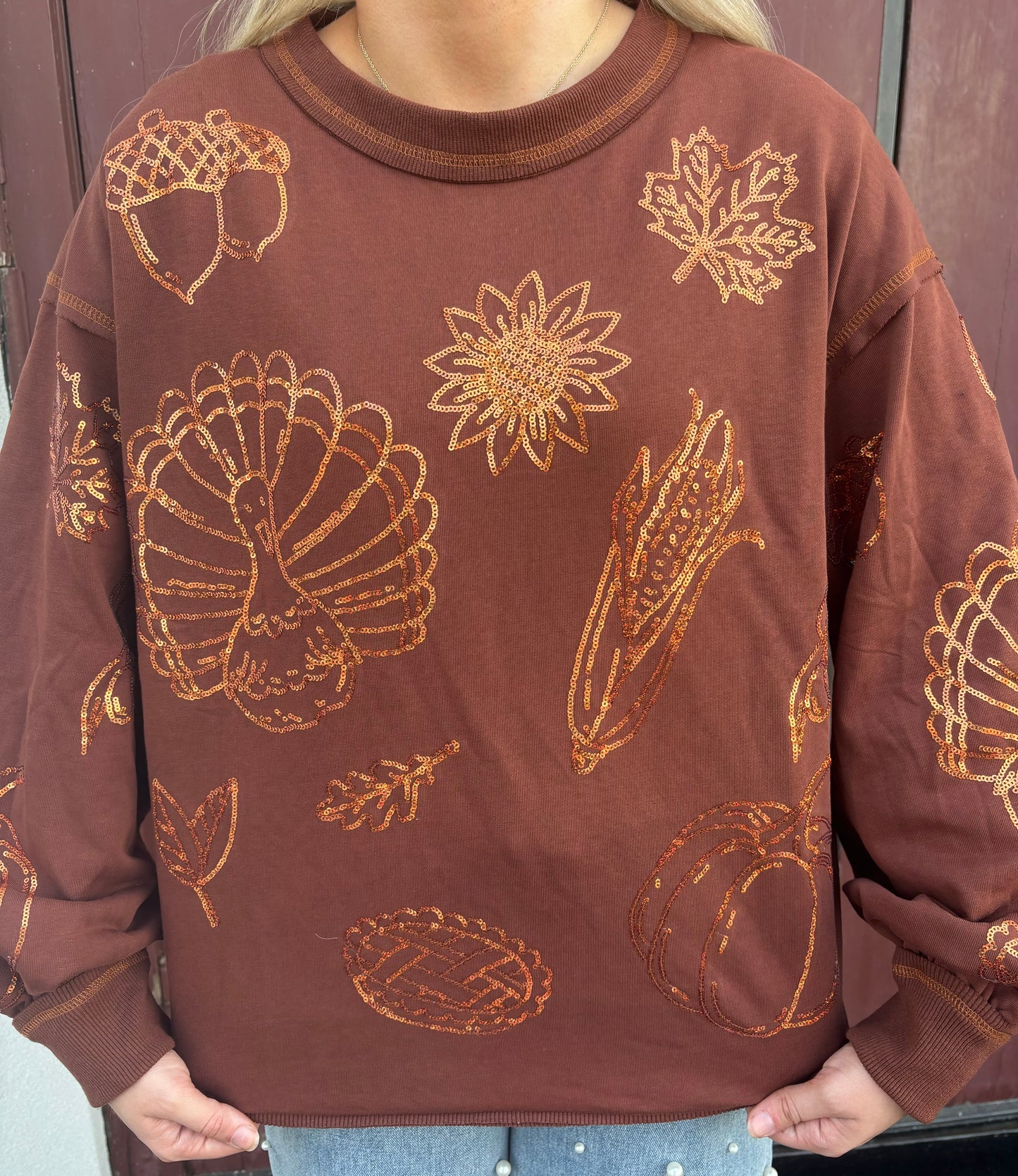 Give Thanks Sequin Sweatshirt