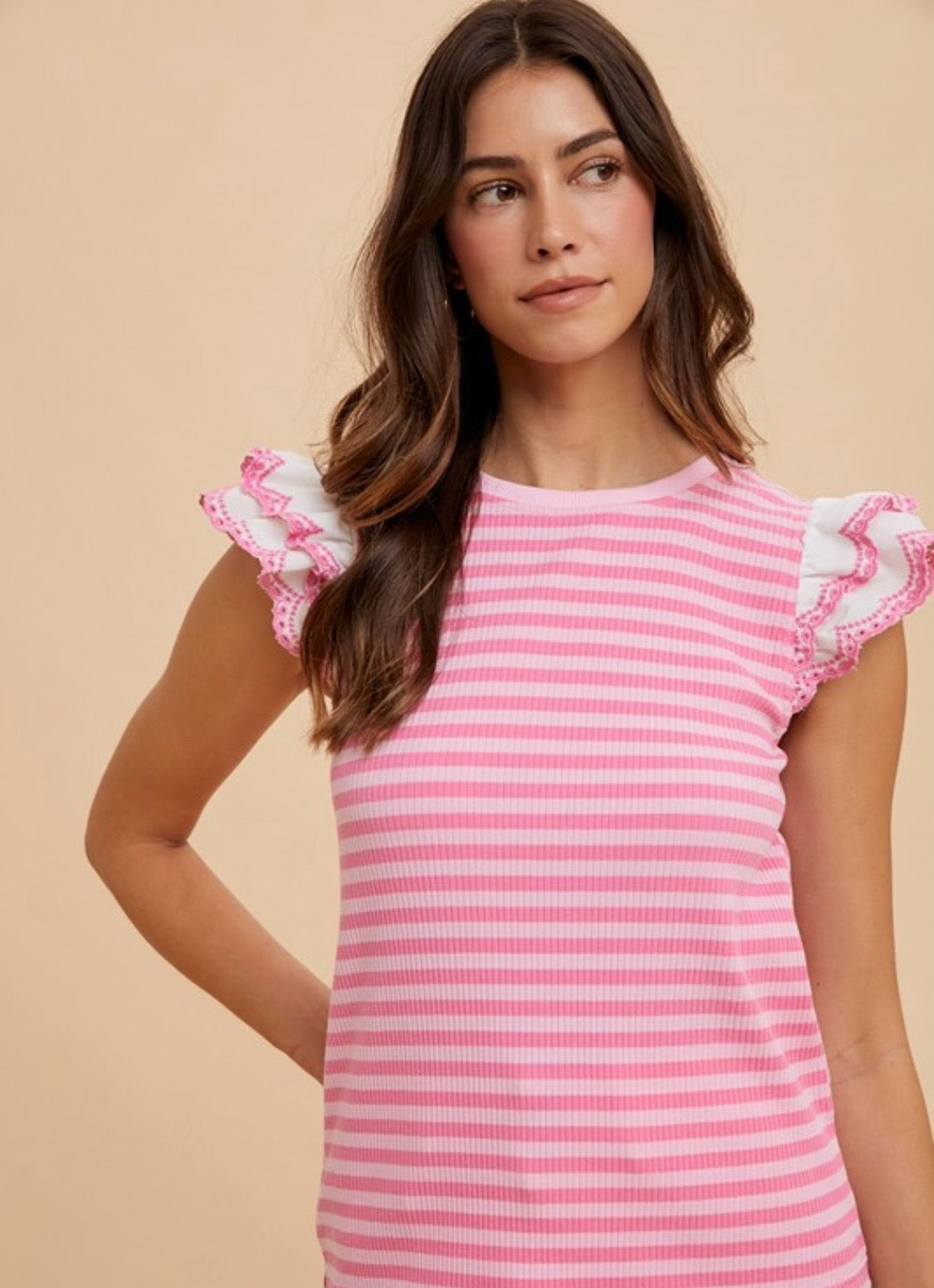 Pink Ruffle Sleeves Knit Top